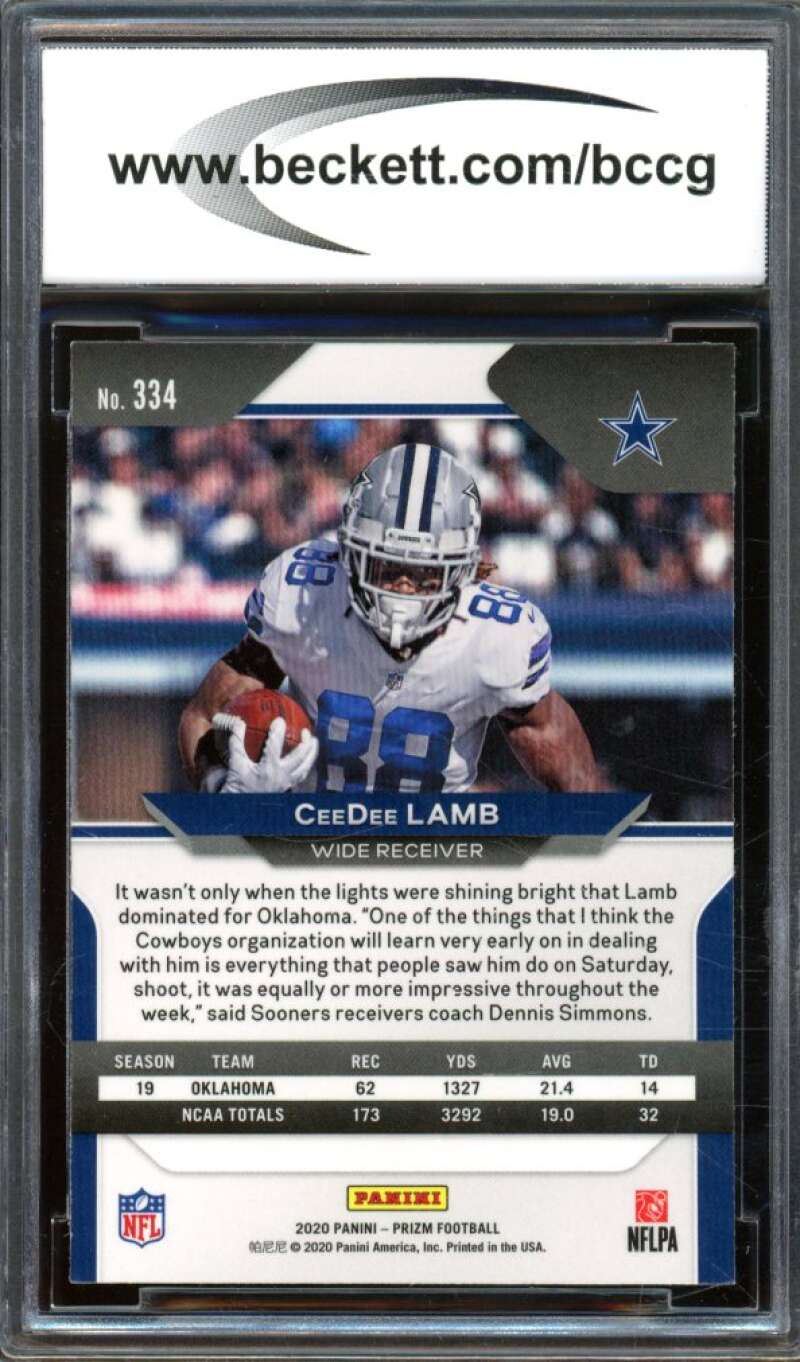 2020 Panini Prizm #334B CeeDee Lamb Variation Rookie Card BGS BCCG 9 Near Mint+ Image 2