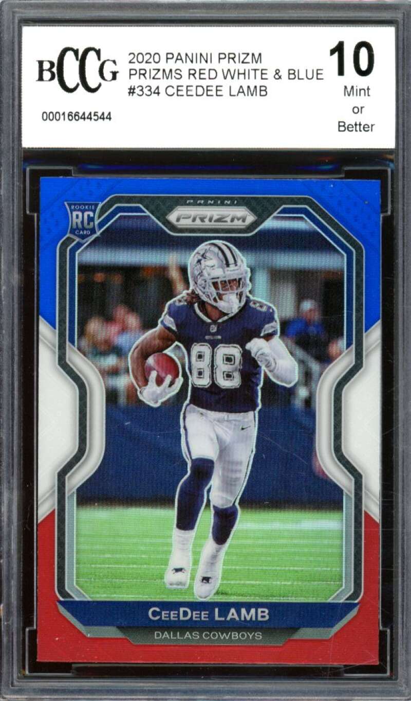 2020 Panini Prizm Prizms Red White & Blue #334 CeeDee Lamb Rookie BGS BCCG 10 Image 1