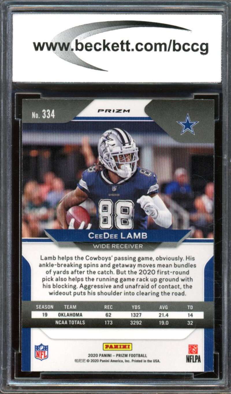 2020 Panini Prizm Prizms Red White & Blue #334 CeeDee Lamb Rookie BGS BCCG 10 Image 2