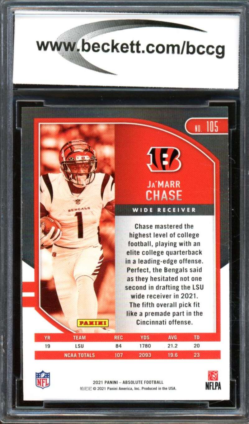 2021 Panini Absolute Green #105 Ja'Marr Chase Rookie Card BGS BCCG 10 Mint+ Image 2