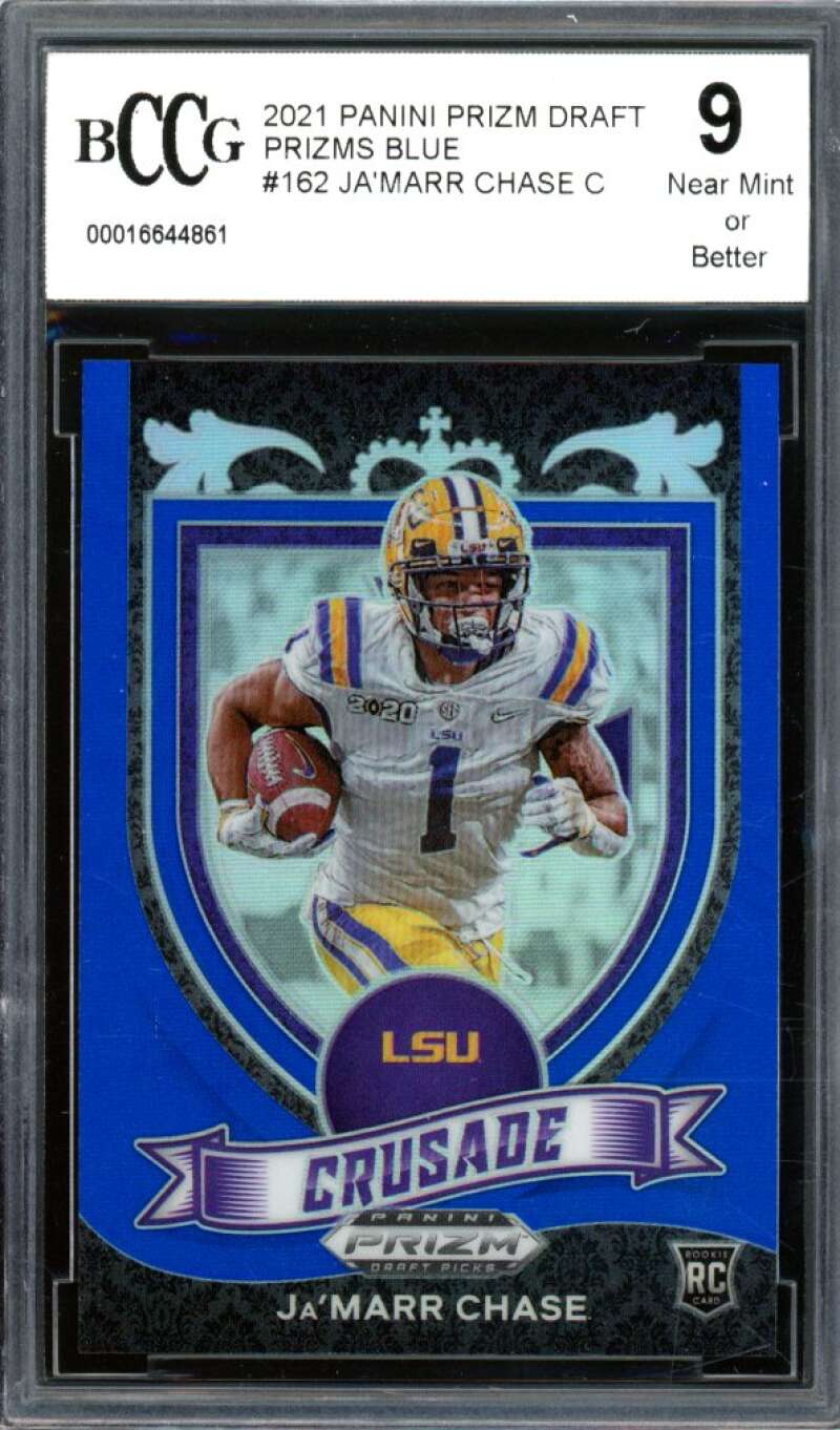 2021 Panini Prizm Draft Prizms Blue #162 Ja'Marr Chase Rookie BGS BCCG 9 NM+ Image 1