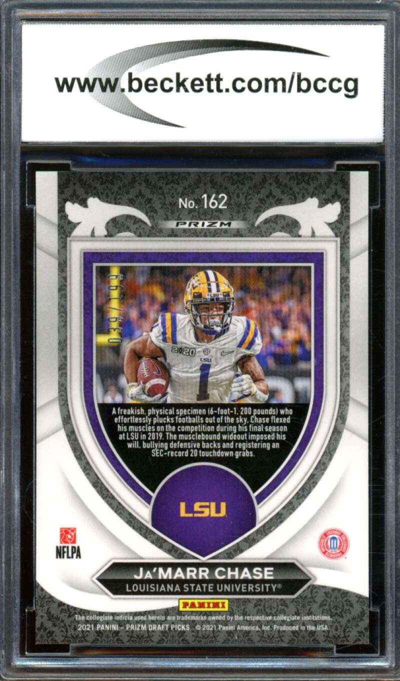 2021 Panini Prizm Draft Prizms Blue #162 Ja'Marr Chase Rookie BGS BCCG 9 NM+ Image 2