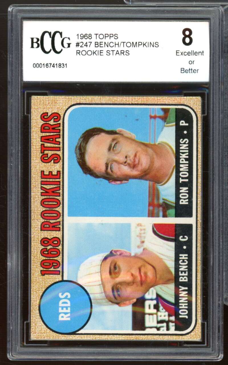 1968 Topps #247 Johnny Bench/ Ron Tompkins Rookie Card BGS BCCG 8 Excellent+ Image 1