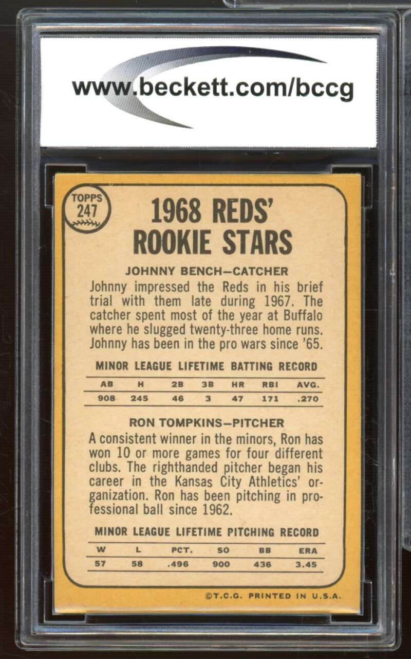 1968 Topps #247 Johnny Bench/ Ron Tompkins Rookie Card BGS BCCG 8 Excellent+ Image 2