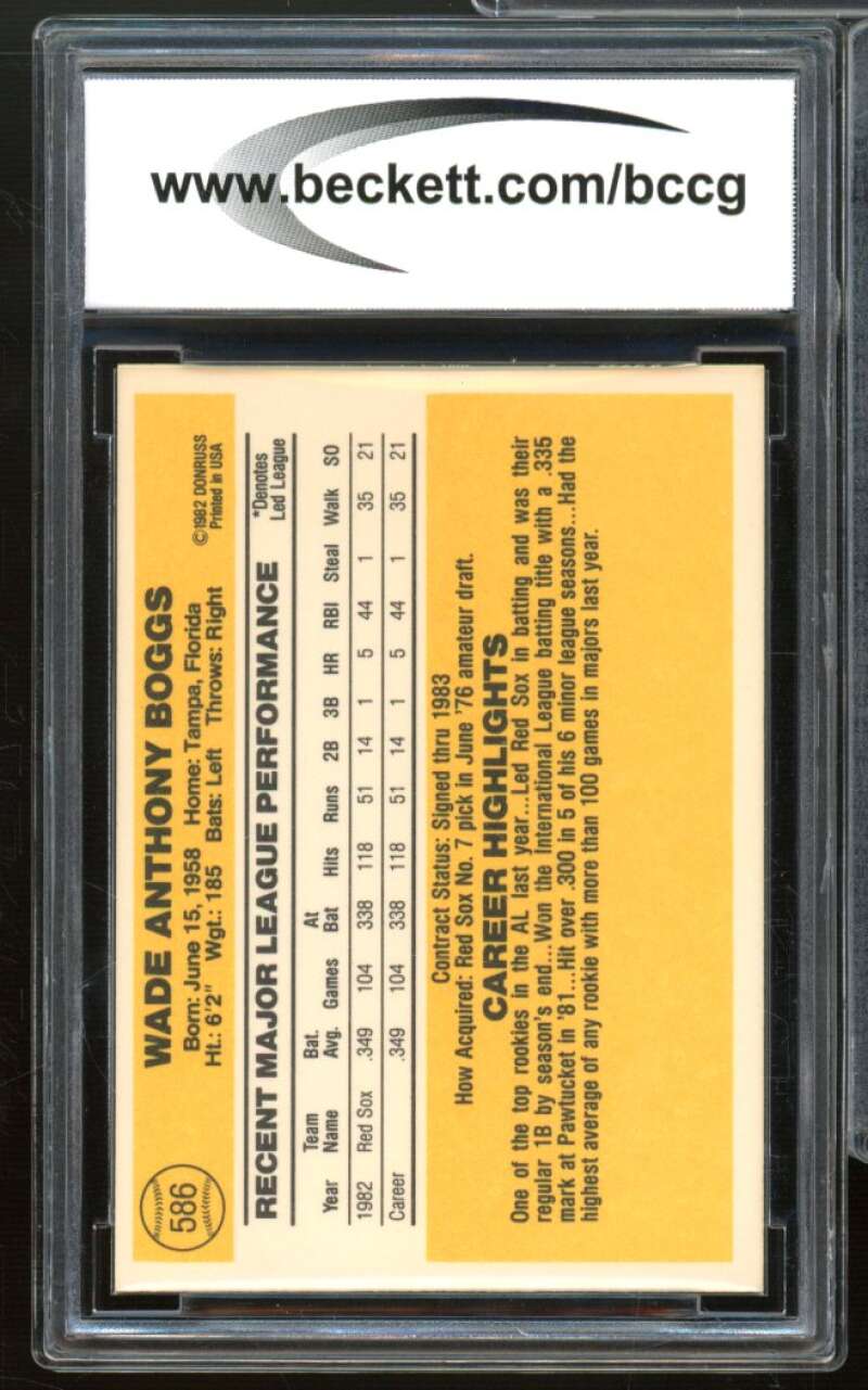 1983 Donruss #586 Wade Boggs Rookie Card BGS BCCG 10 Mint+ Image 2