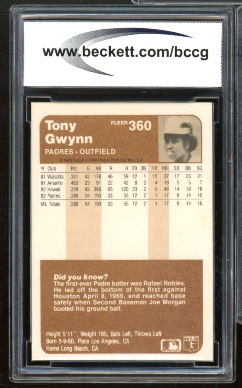 1983 Fleer #360 Tony Gwynn Rookie Card BGS BCCG 9 Near Mint+ Image 2