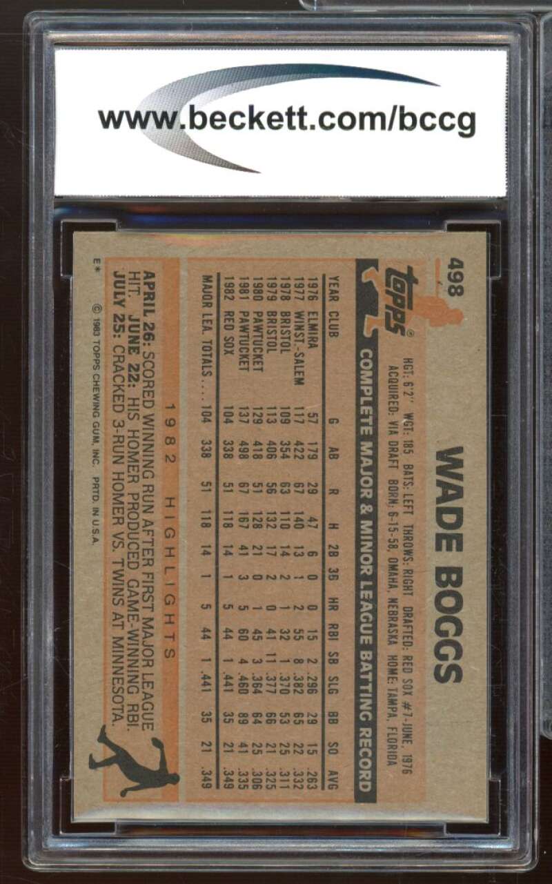 1983 Topps #498 Wade Boggs Rookie Card BGS BCCG 9 Near Mint+ Image 2