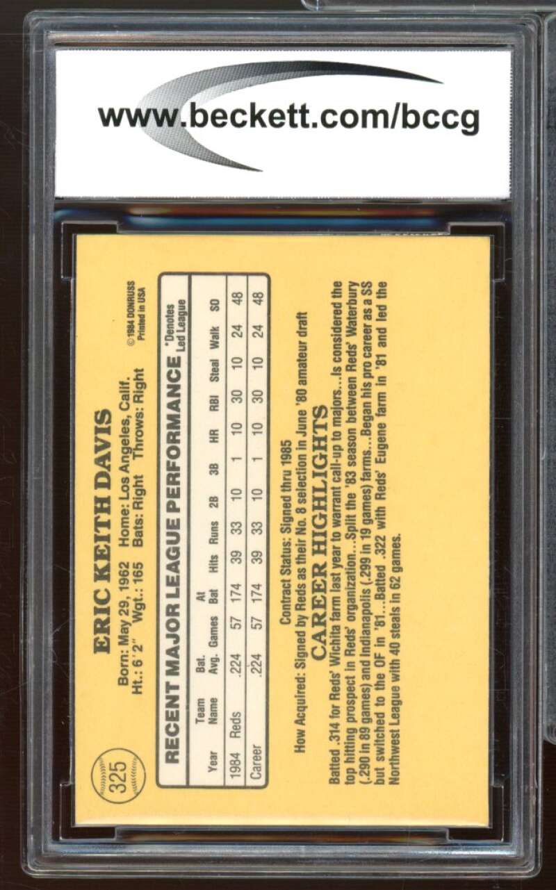 1985 Donruss #325 Eric Davis Rookie Card BGS BCCG 10 Mint+ Image 2