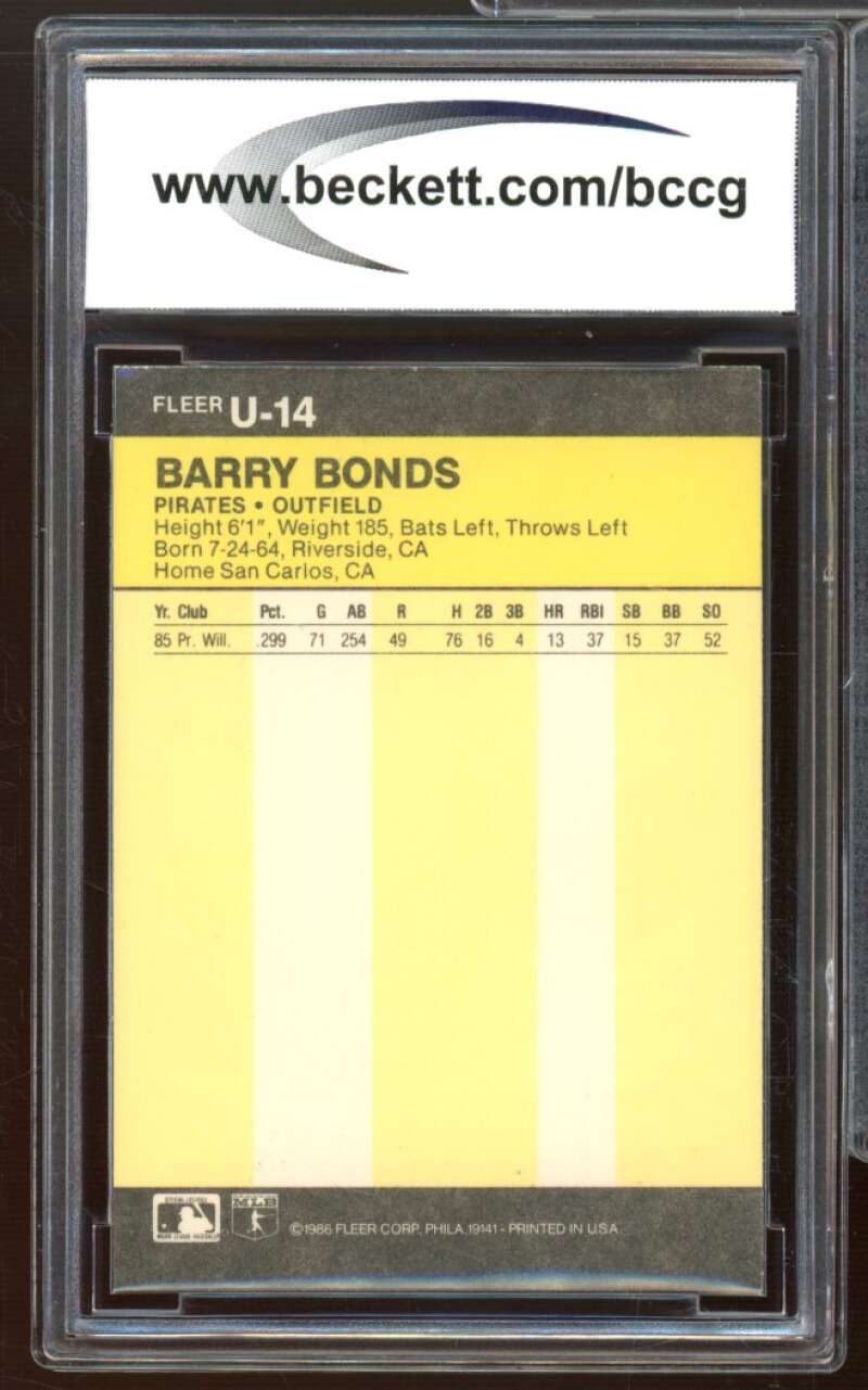 1986 Fleer Update #14 Barry Bonds Rookie Card BGS BCCG 10 Mint+ Image 2