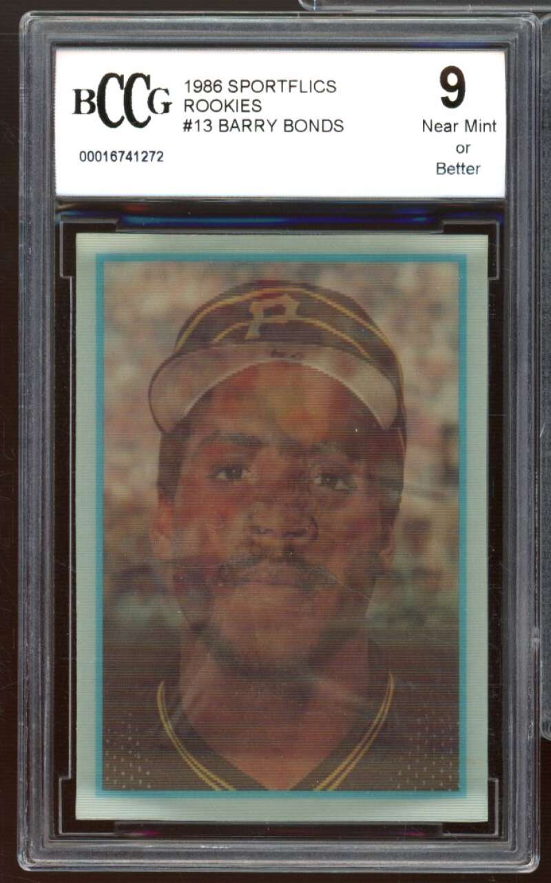 1986 Sportflics Rookies #13 Barry Bonds Rookie Card BGS BCCG 9 Near Mint+ Image 1