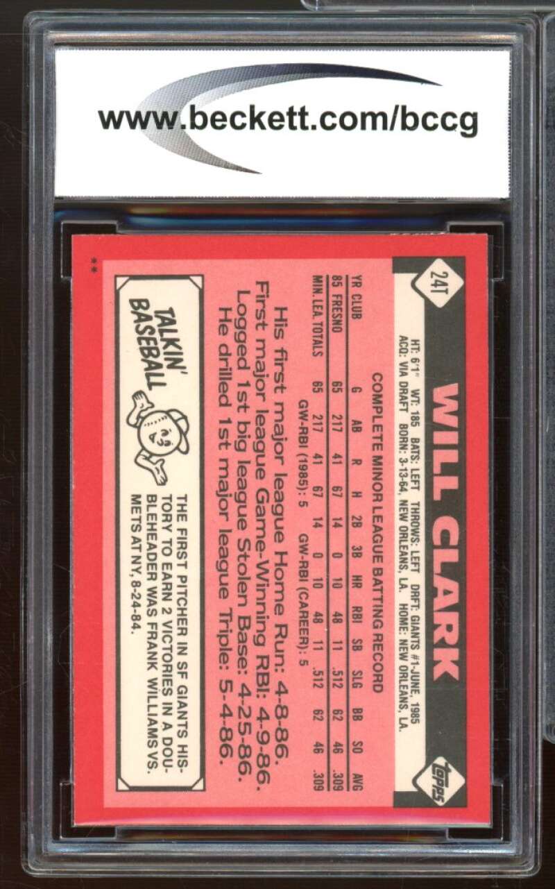 1986 Topps Traded #24T Will Clark Rookie Card BGS BCCG 10 Mint+ Image 2