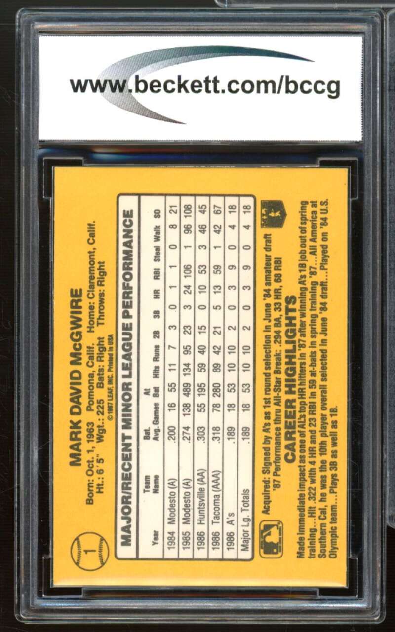 1987 Donruss The Rookies #1 Mark McGwire Rookie Card bccg 9 Near Mint+ Image 2