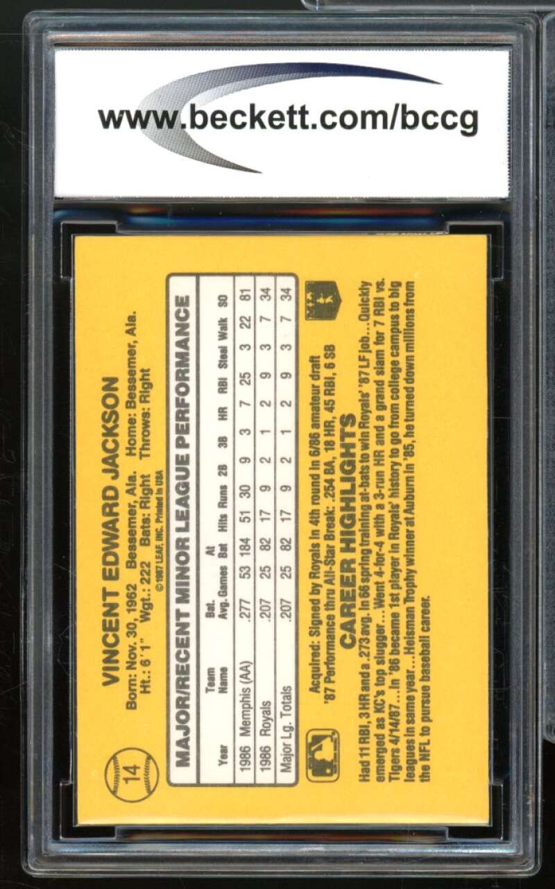 1987 Donruss The Rookies #14 Bo Jackson Rookie Card BGS BCCG 10 Mint+ Image 2