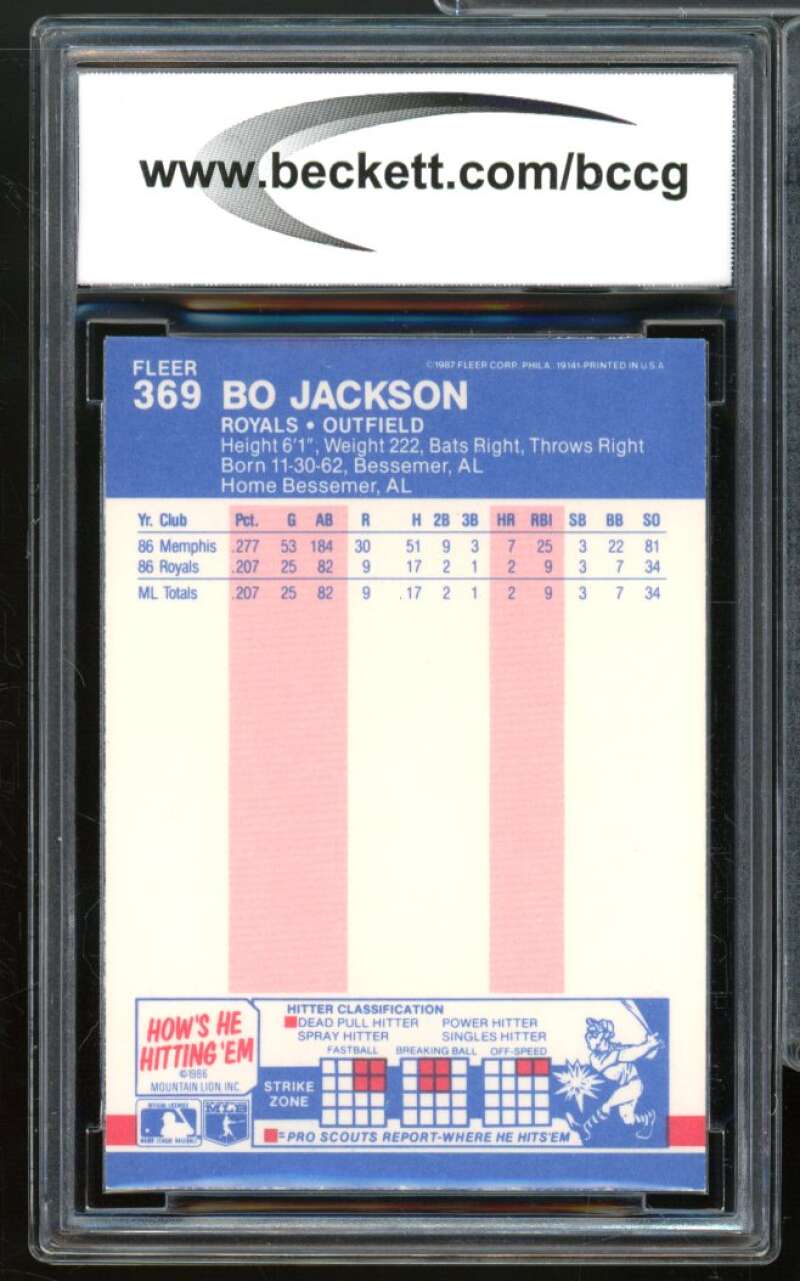 1987 Fleer #369 Bo Jackson Rookie Card BGS BCCG 10 Mint+ Image 2