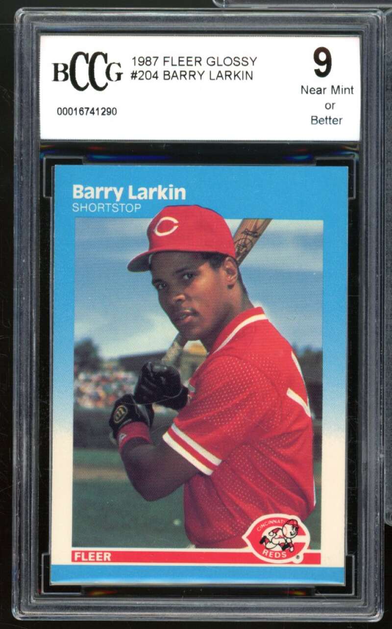 1987 Fleer Glossy #204 Barry Larkin Rookie Card BGS BCCG 9 Near Mint+ Image 1