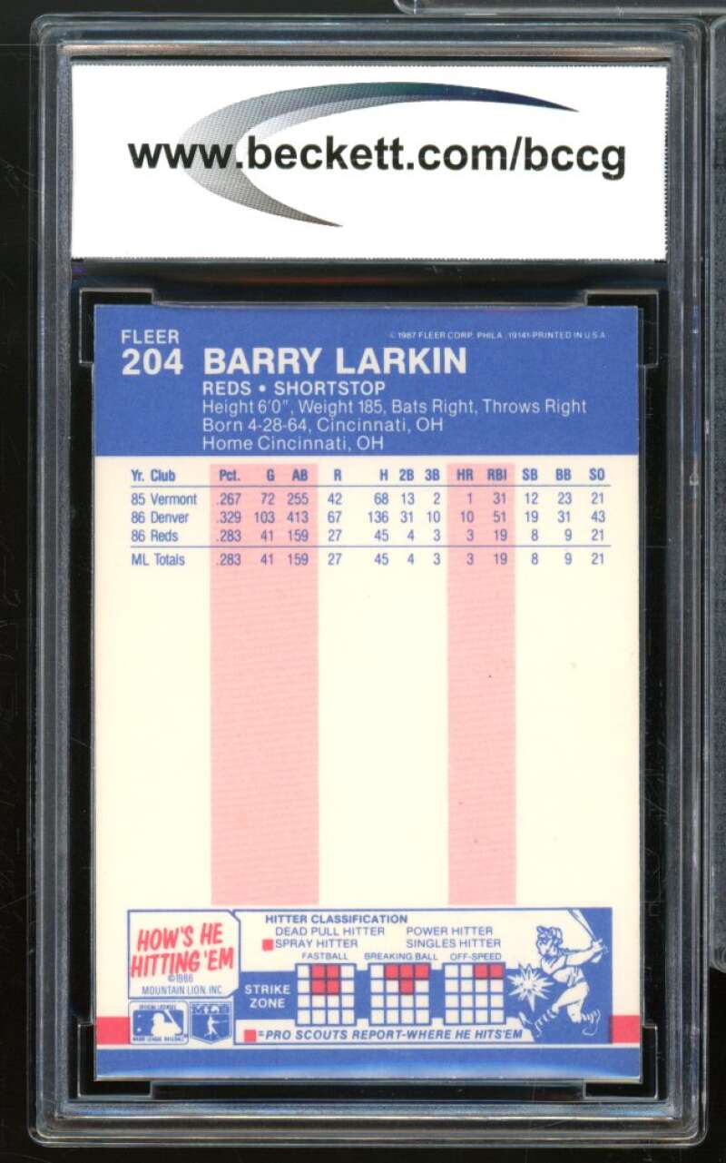 1987 Fleer Glossy #204 Barry Larkin Rookie Card BGS BCCG 9 Near Mint+ Image 2