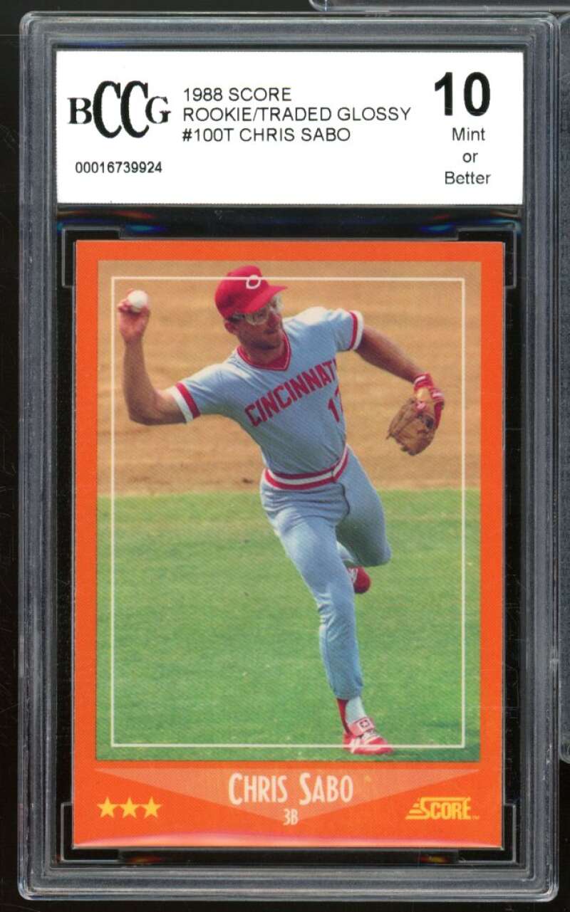 1988 Score Rookie/Traded Glossy #100T Chris Sabo Rookie Card BGS BCCG 10 Mint+ Image 1