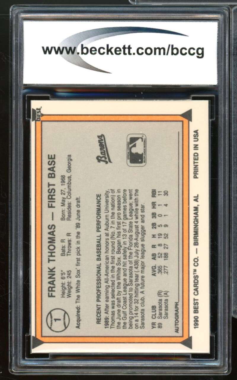 1990 Best #1 Frank Thomas Rookie Card BGS BCCG 9 Near Mint+ Image 2