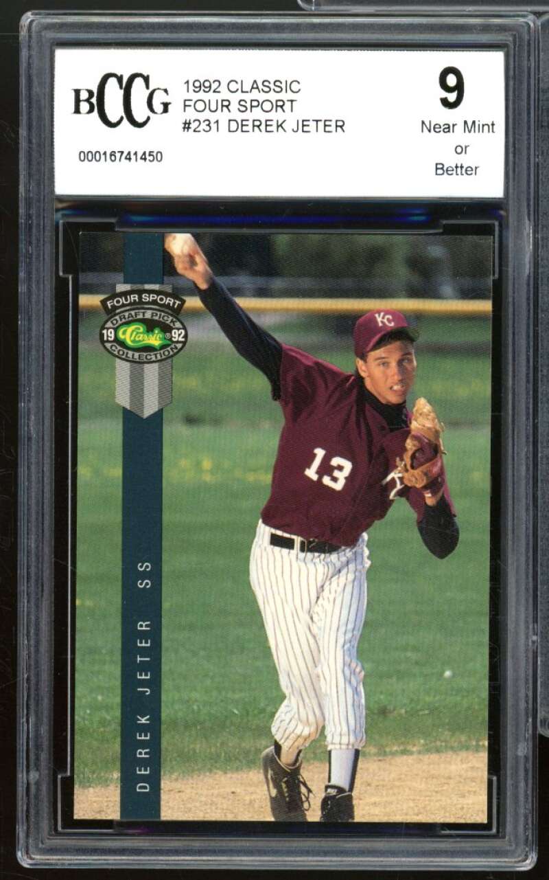 1992 Classic Four Sport #231 Derek Jeter Rookie Card BGS BCCG 9 Near Mint+ Image 1