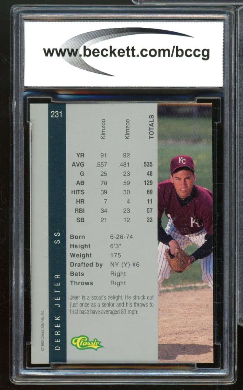 1992 Classic Four Sport #231 Derek Jeter Rookie Card BGS BCCG 9 Near Mint+ Image 2