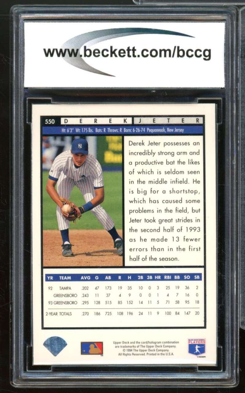 1994 Upper Deck Electric Diamond #550 Derek Jeter Card BGS BCCG 9 Near Mint+ Image 2