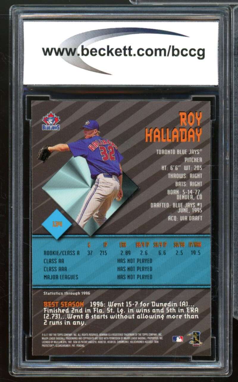 1997 Bowman's Best #134 Roy Halladay Rookie Card BGS BCCG 9 Near Mint+ Image 2