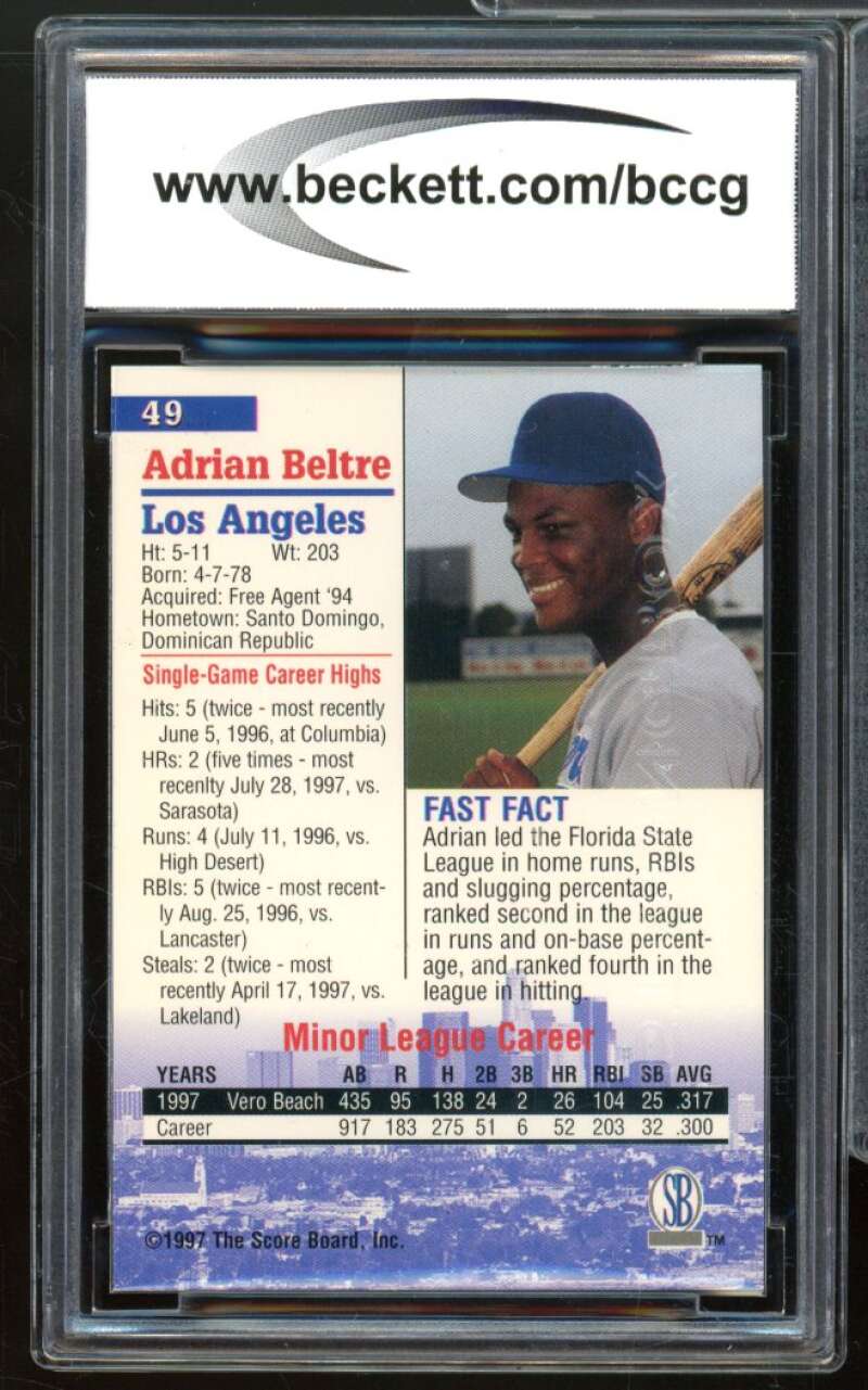 1997-98 Score Board Strongbox #49 Adrian Beltre Rookie Card BGS BCCG 10 Mint+ Image 2