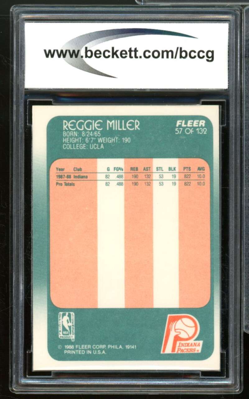 1988-89 Fleer #57 Reggie Miller Rookie Card BGS BCCG 9 Near Mint+ Image 2