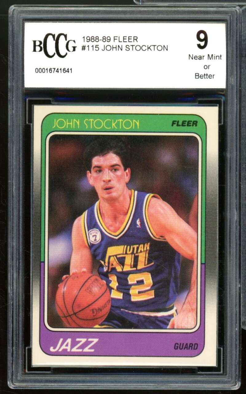 1988-89 Fleer #115 John Stockton Rookie Card BGS BCCG 9 Near Mint+ Image 1