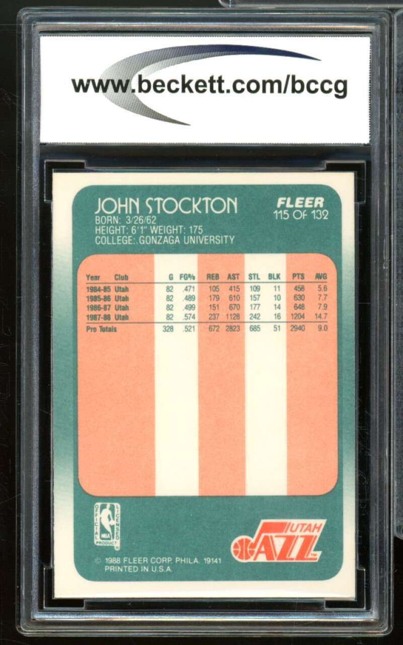 1988-89 Fleer #115 John Stockton Rookie Card BGS BCCG 9 Near Mint+ Image 2