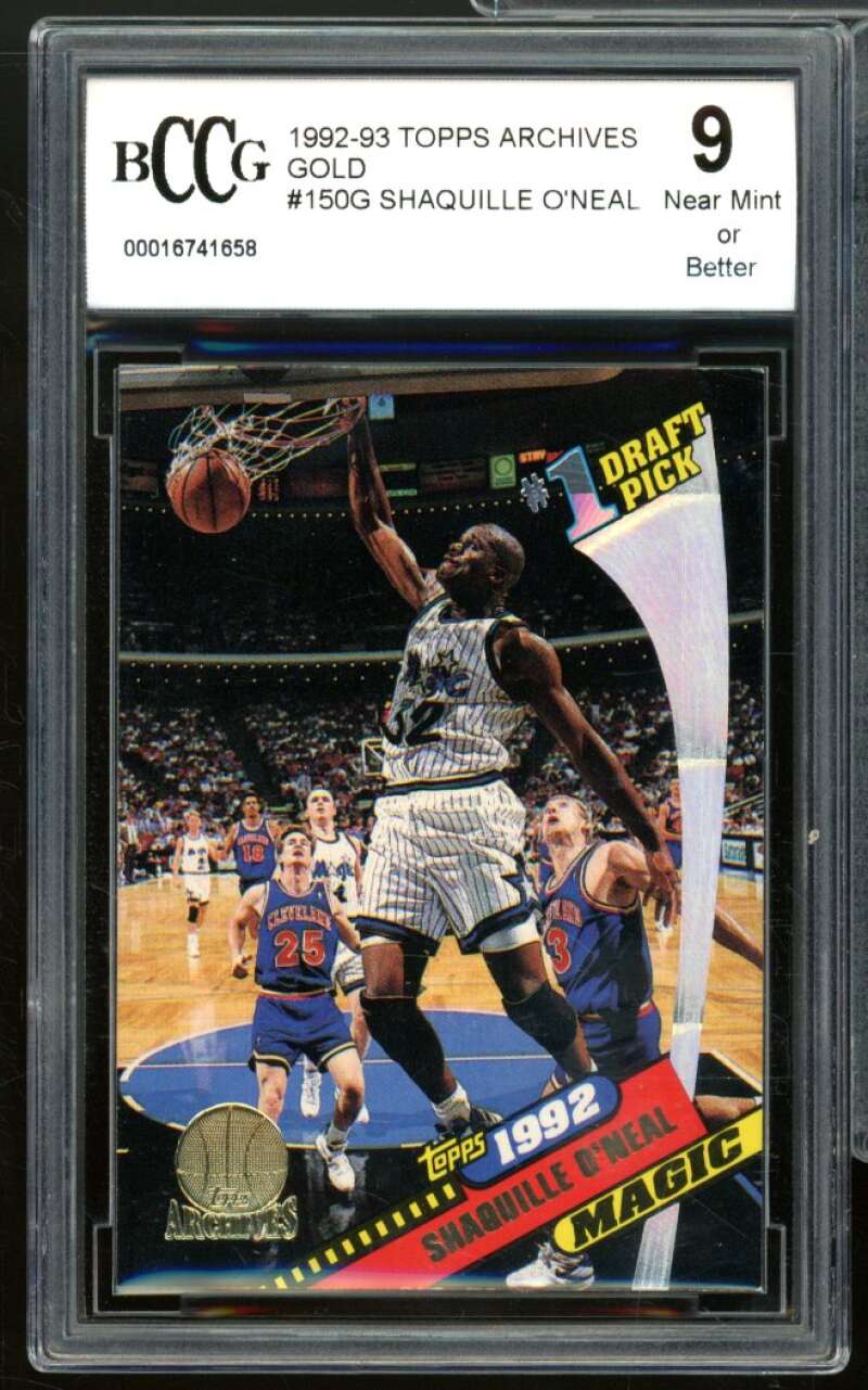 1992-93 Topps Archives Gold #150G Shaquille O'Neal Rookie BGS BCCG 9 Near Mint+ Image 1