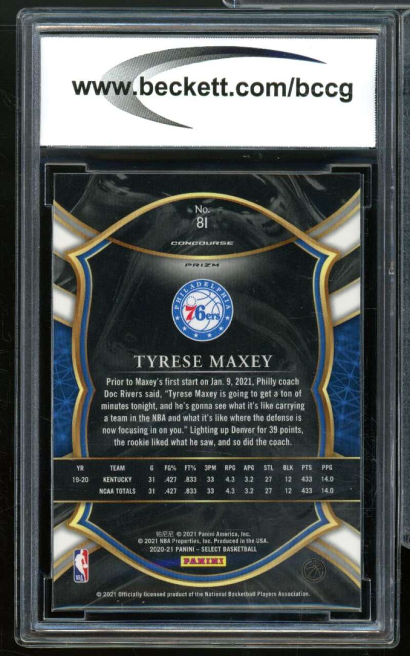 2020-21 Select Prizms Blue #81 Tyrese Maxey Card BGS BCCG 10 Mint+ Image 2