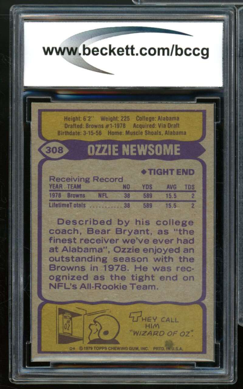 1979 Topps #308 Ozzie Newsome Rookie Card BGS BCCG 8 Excellent+ Image 2