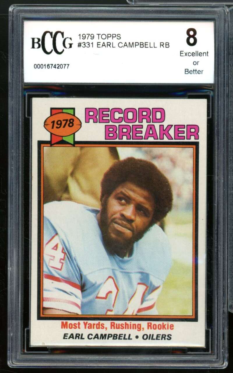 1979 Topps #331 Earl Campbell Record Breaker Rookie Card bgs bccg 8 Excellent+ Image 1