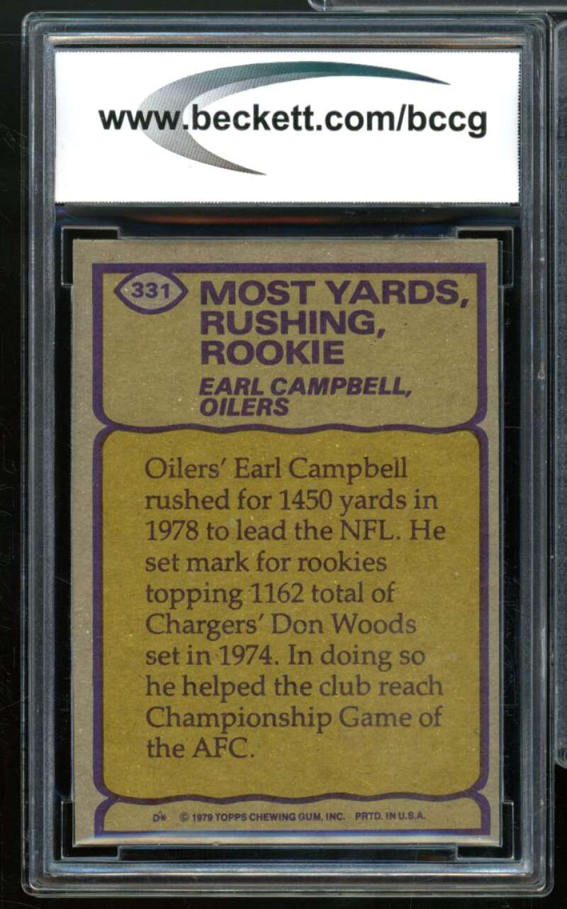 1979 Topps #331 Earl Campbell Record Breaker Rookie Card bgs bccg 8 Excellent+ Image 2