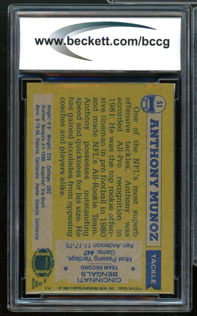 1982 Topps #51 Anthony Munoz Rookie Card BGS BCCG 9 Near Mint+ Image 2