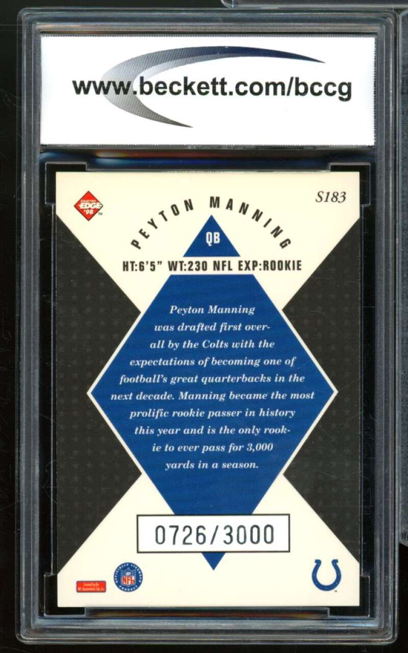 1998 CE Masters 50-Point #183 Peyton Manning Rookie Card BGS BCCG 9 Near Mint+ Image 2
