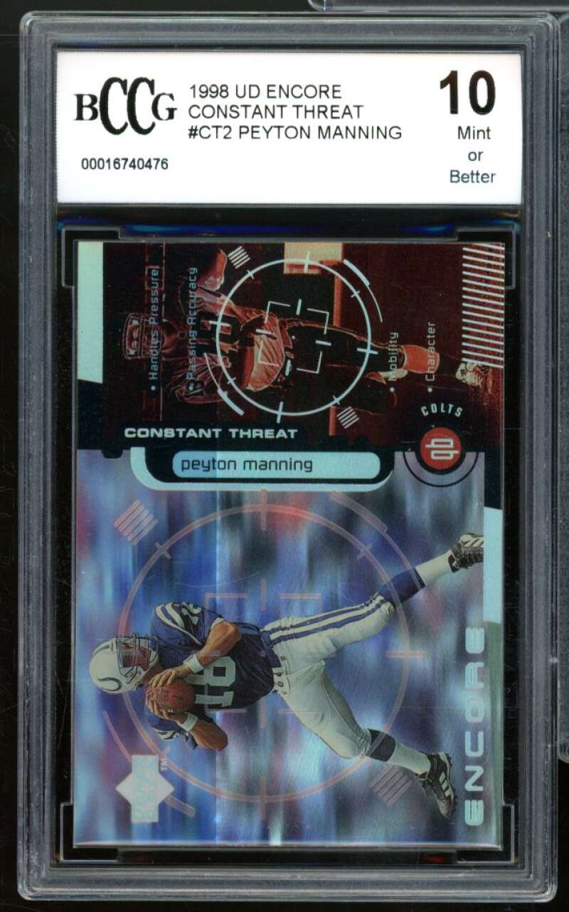 1998 Upper Deck Encore Constant Threat #CT2 Peyton Manning Card BGS BCCG 10 Mint Image 1