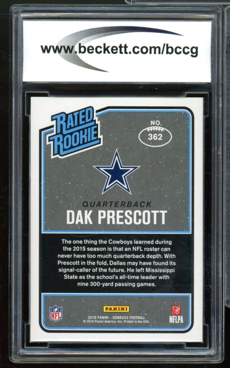 2016 Donruss Press Proofs Blue #362 Dak Prescott Rookie Card BGS BCCG 10 Mint+ Image 2