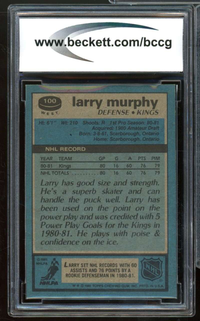 1981-82 Topps #W100 Larry Murphy Rookie Card BGS BCCG 9 Near Mint+ Image 2