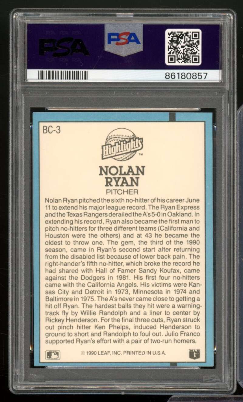 Nolan Ryan Card 1991 Donruss Highlights #BC-3 PSA 8 Image 2