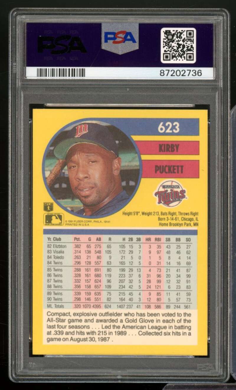 Kirby Puckett Card 1991 Fleer #623 PSA 9 Image 2