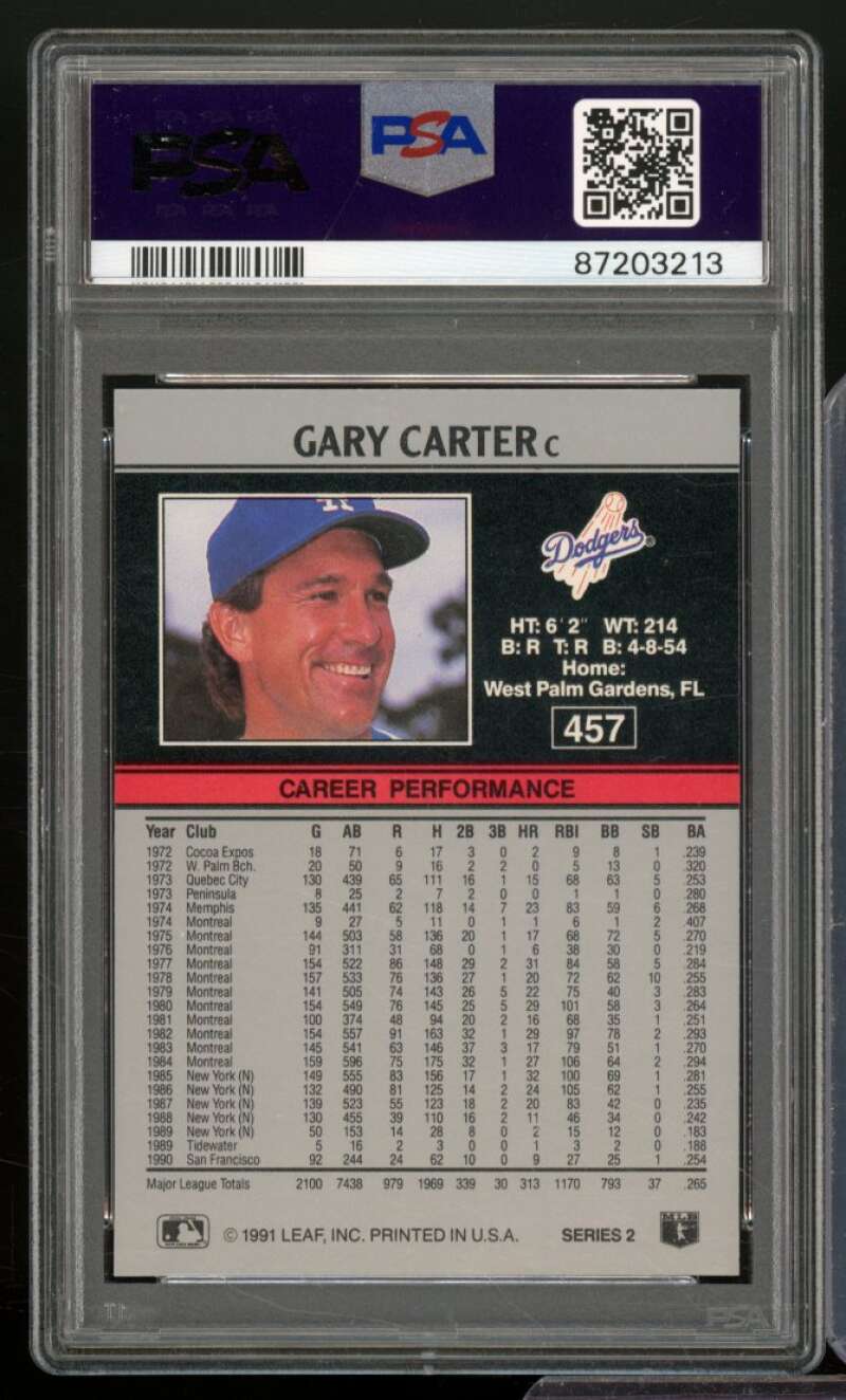 Gary Carter Card 1991 Leaf #457 PSA 9 Image 2