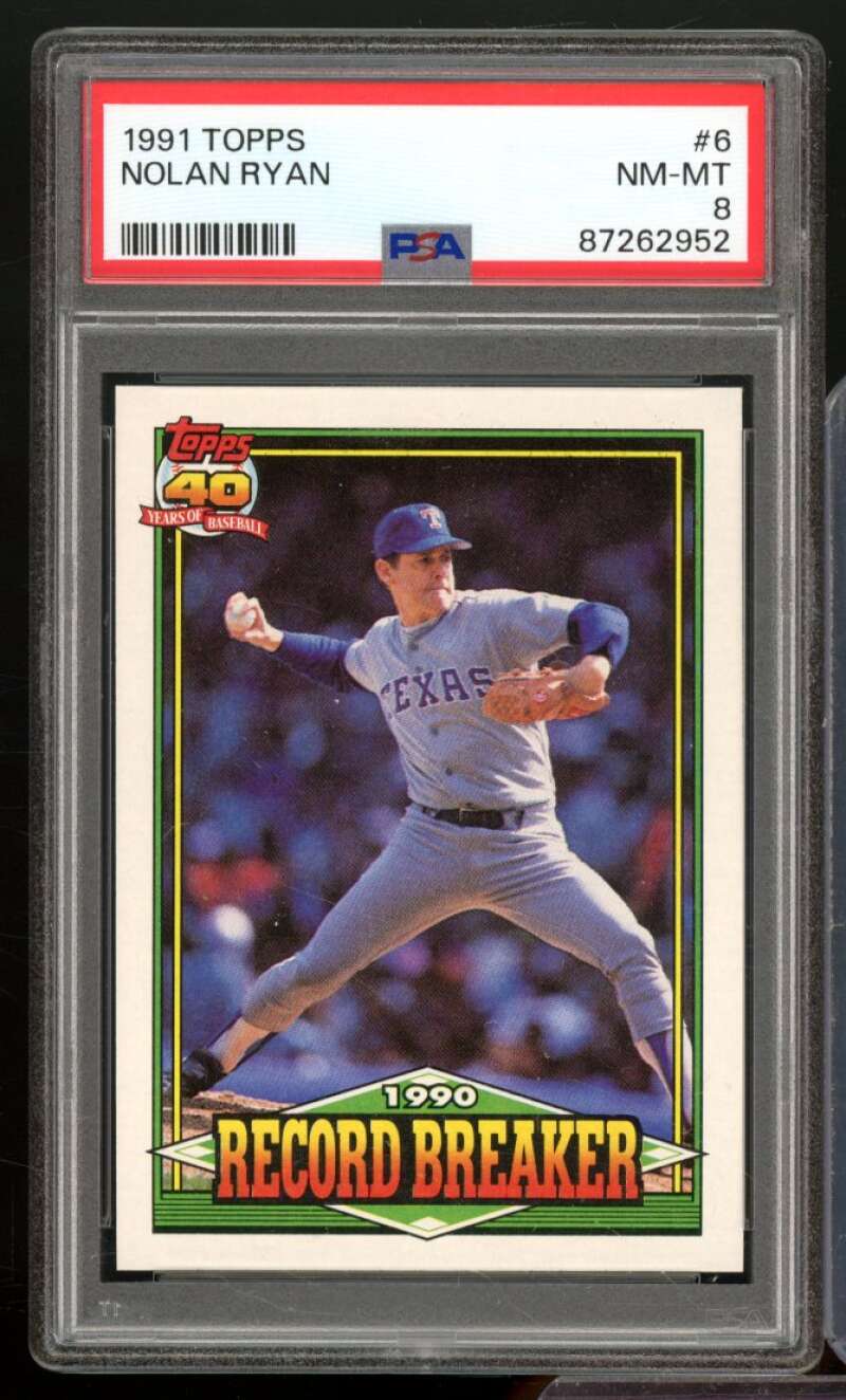 Nolan Ryan Card 1991 Topps #6 PSA 8 Image 1