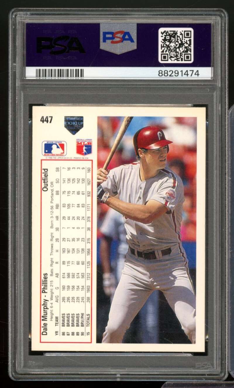 Dale Murphy Card 1991 Upper Deck #447 PSA 9 Image 2