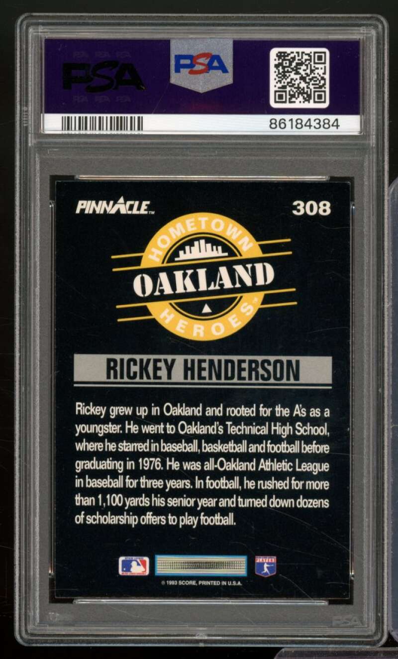 Rickey Henderson Card 1993 Pinnacle #308 PSA 9 Image 2