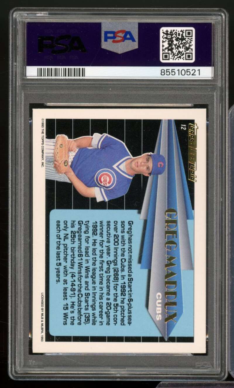 Greg Maddux Card 1993 Topps Black Gold #12 PSA 8.5 Image 2