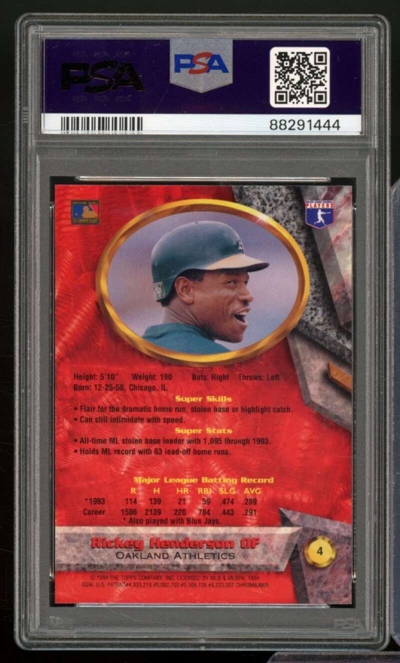 Rickey Henderson Card 1994 Bowman's Best #4 PSA 9 Image 2