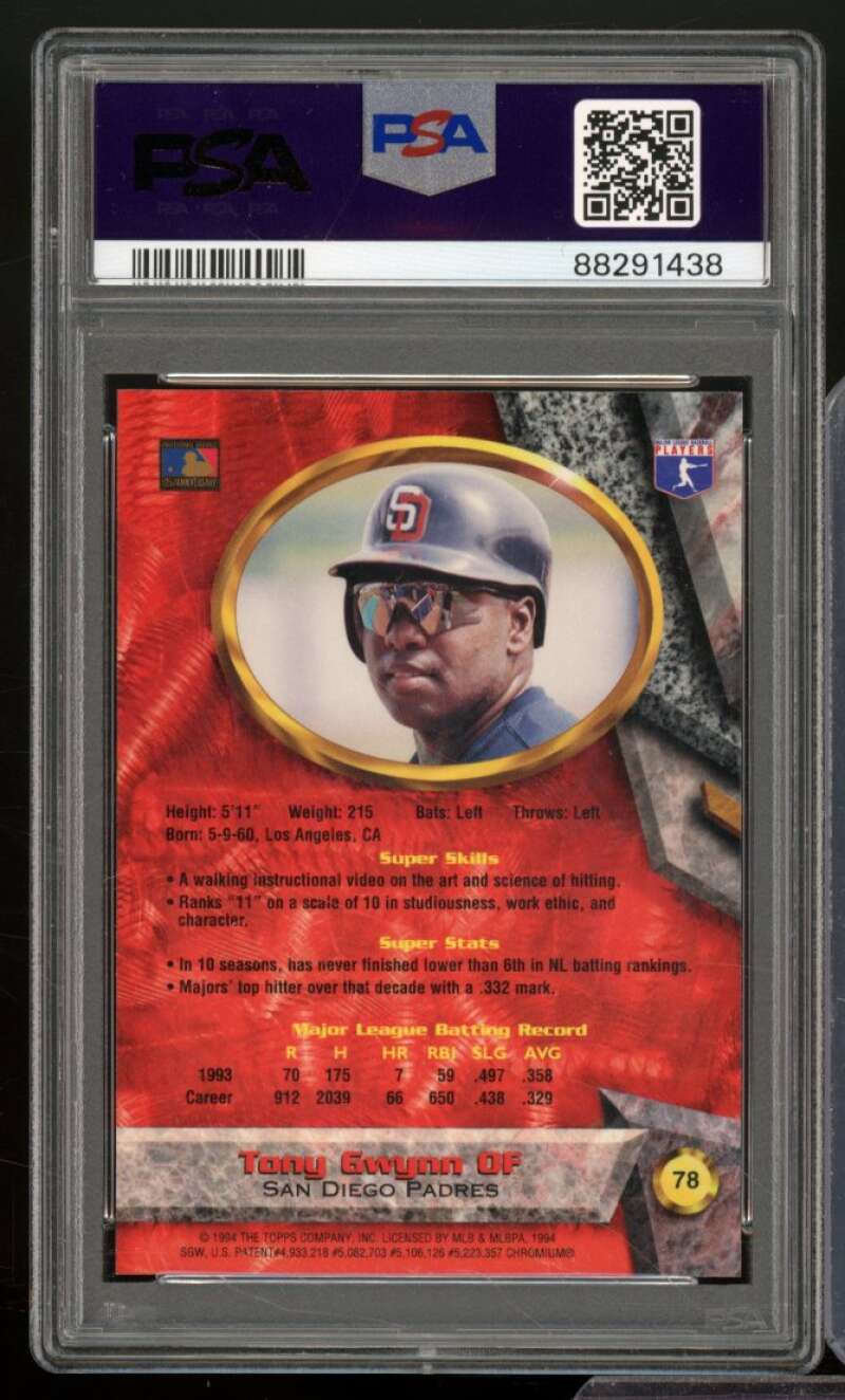 Tony Gwynn Card 1994 Bowman's Best #78 PSA 9 Image 2