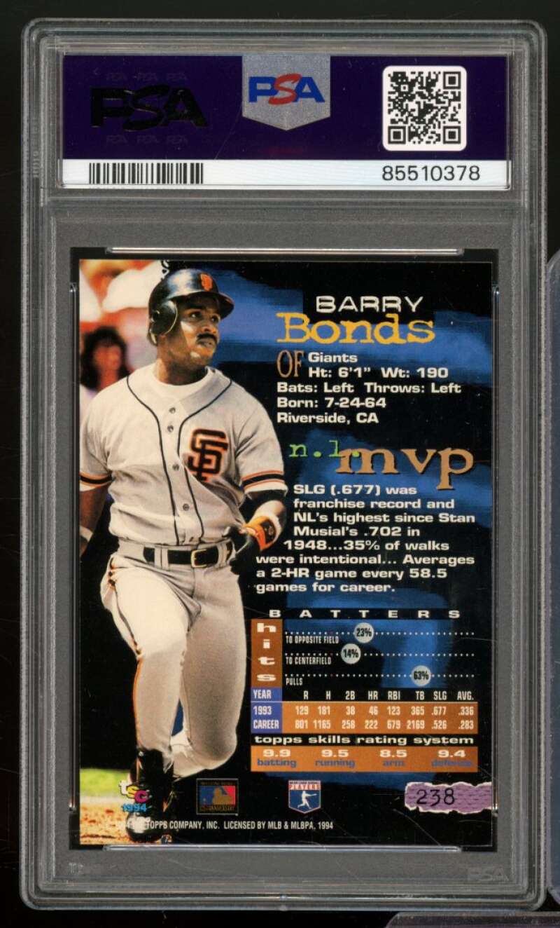 Barry Bonds Card 1994 Stadium Club #238 PSA 8 Image 2